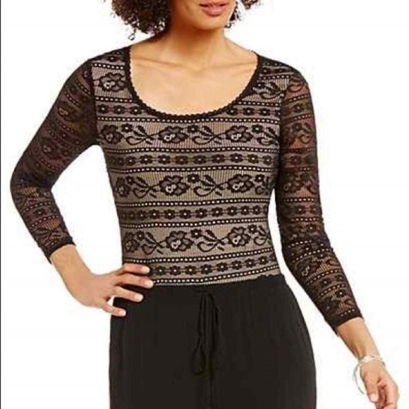 Max Studio Specialty MSSP lace bodysuit black nylon blend size Medium - Picture 2 of 10